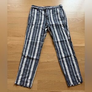 Banana Republic Navy and White Cropped Linen-Blend Pants, Size 2